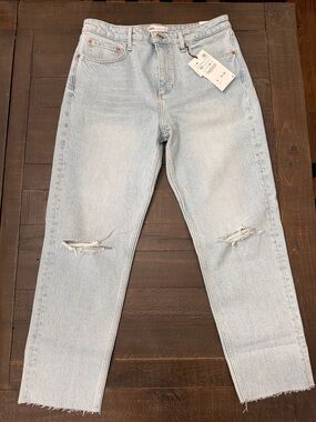 ZARA High-Rise Ankle Length Classic Mom Jeans Size 10 Light Blue Denim